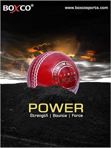 BOXCO Power Hand-Stitched Four-Piece Cricket Leather Ball Durable Match Ball for T20, One Day & Test Matches (Red, Pack of 1)
