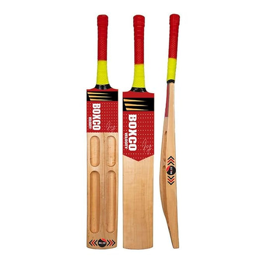 BOXCO Velocity Wooden Cricket Bat with Tennis Ball Durable Bat & Hanging Practice Ball Set