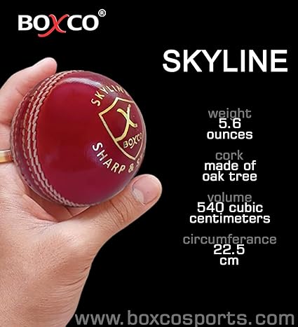 BOXCO Skyline Hand Stiched Four Piece Cricket Leather Ball for T20, One Day and Test Matches (50 Overs) (Red) (Pack of 1)