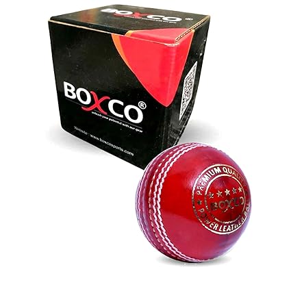 BOXCO Power Hand-Stitched Four-Piece Cricket Leather Ball Durable Match Ball for T20, One Day & Test Matches (Red, Pack of 1)