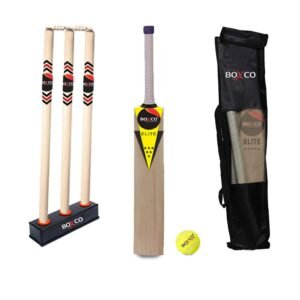 Elite Kit with Stand Upto 9-12 (Bat 5 No, Wicket Slim, Stand Plastic, Bails, Elite Tennis Ball, Carry Bag)
