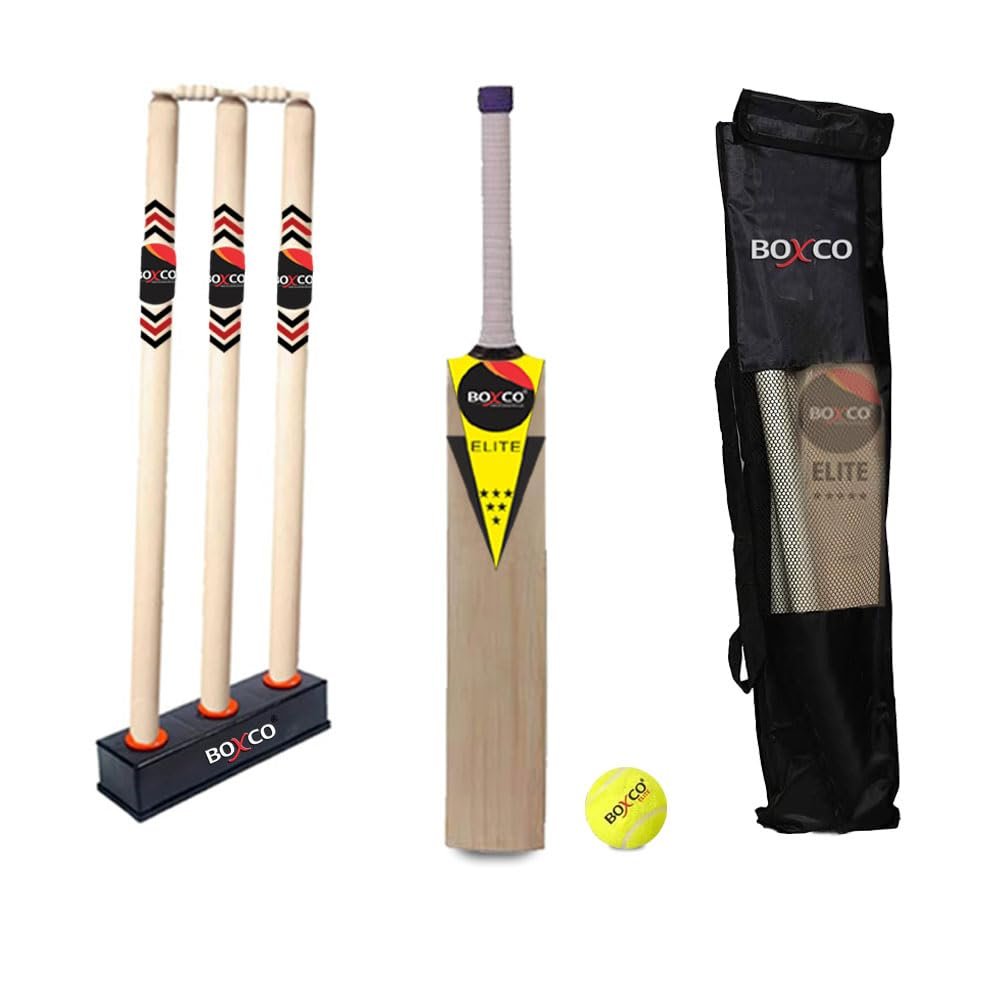 Elite Kit with Stand Upto 15+ (Bat Full Size, Wicket Slim, Stand Plastic, Bails, Elite Tennis Ball, Carry Bag)