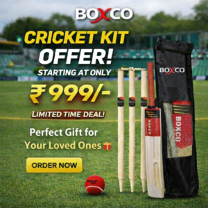 Boxco Velocity Wooden Cricket Kit - Includes 5no Capsule Cricket Bat, 3 Wickets, Heavy Tennis Cricket Ball, 2 Bails & Carry Bag